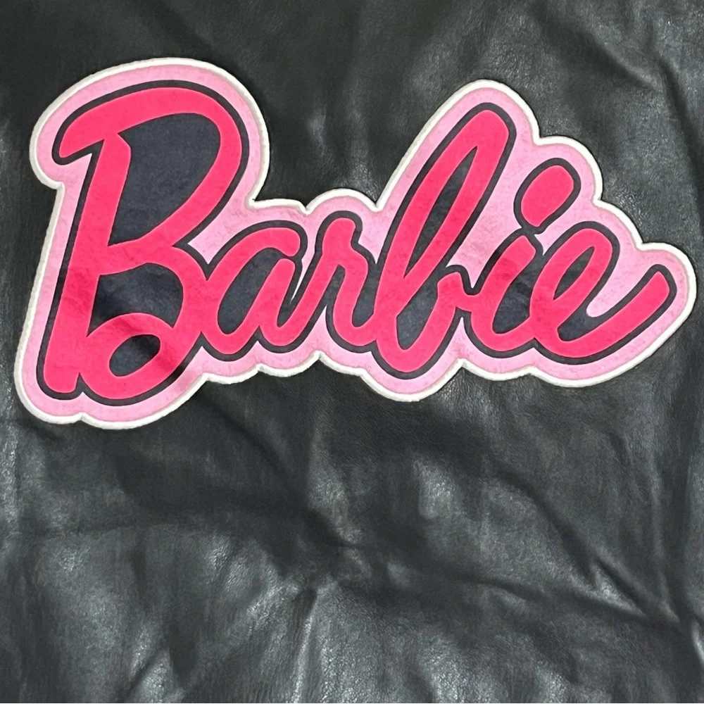 Barbie Girls‎ Black Faux Leather Moto Jacket Pink Logo 3T Trucker Coat Mattel